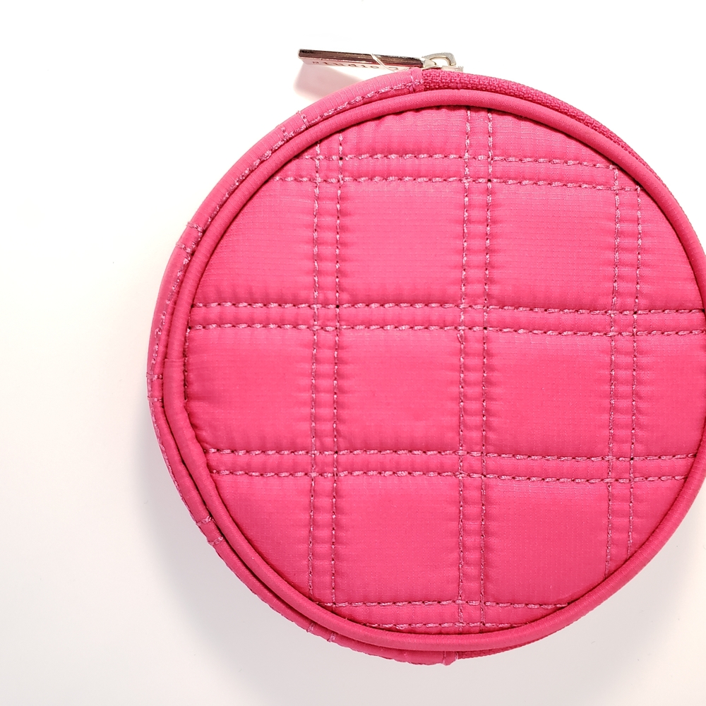 Pink Quilted Round Pouch Carry Case